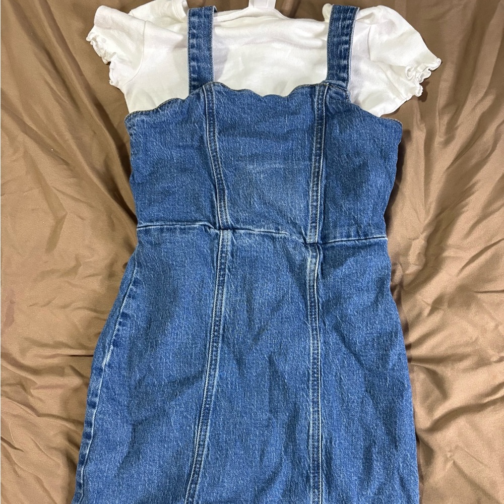 Girl’s Blue Denim Dress with White Top